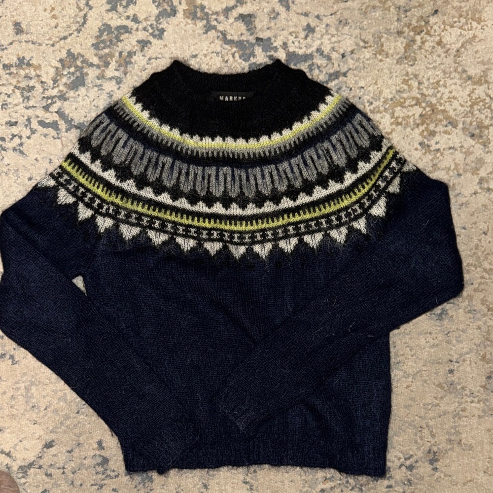 Markus Lupfer Navy and Black Crewneck Sweater with Pattern